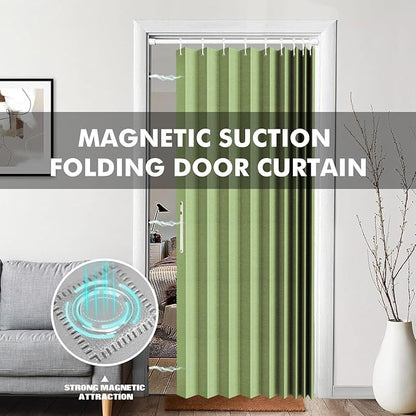 100% Blackout Fabric Folding Door Curtain with Magnetic Closure - Accordion Style for Sliding Doors, Closets,Wardrobe and Temporary Door Solutions Doorway Curtains（W42 x L78, Green，1 Panel）