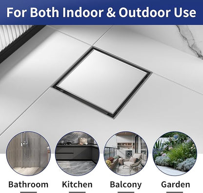 Square Shower Drain 8", Brushed Floor Drain with Tiled Insert Grate & Hair Strainer, 304 Stainless Steel Bathroom 2-in-1 Tiled in Drain, CUPC Certified (Brushed, 8'')