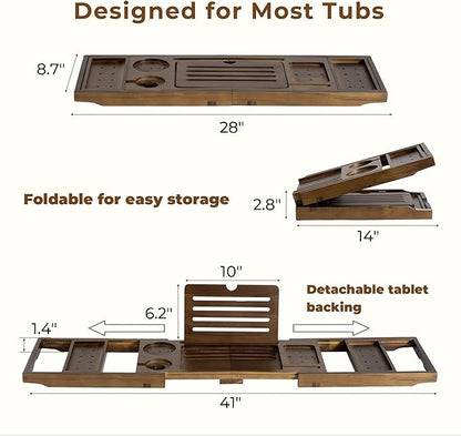 Teak Bathtub Tray Expandable Bathroom Tray for Home Spa Relaxation, Wooden Tray Caddy for Bathtub, Teak Bathtub Caddy as Unique Housewarming, Birthday, Wedding Shower Gifts (Walnut Teak)