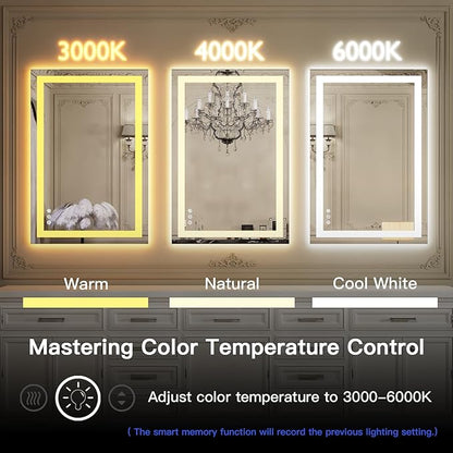ISKM 36'' x 30'' LED Mirror for Bathroom Lighted Vanity Mirror for Wall Front Lights + Backlit LED Bathroom Mirror Anti-Fog Tempered Glass ETL Listed