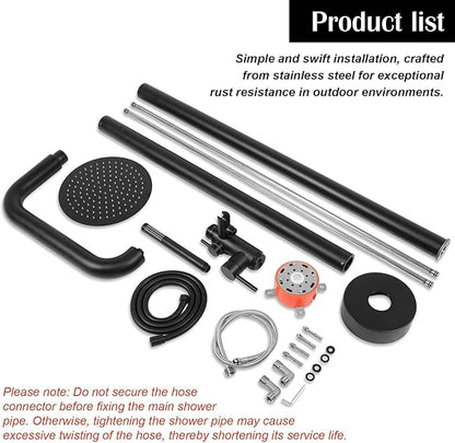 2-Function Poolside Portable Power Shower Floor Mounted Freestanding Black Poolside Shower with Handheld Sprayer for Backyard Garden/Pool/Beach Courtyard