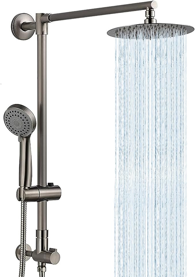 Fennocasa Polaris 1 Rain Shower System, includes 8” Rainfall Shower Head with High Pressure Handheld Combo, 3-Setting Handheld Spray, Height Adjustable Spray Holder, 60” Hose (Brushed Nickel)