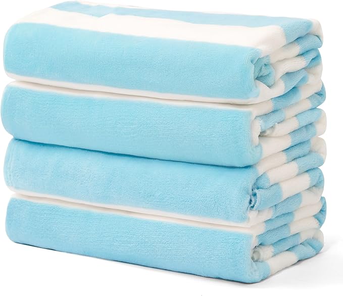 Touchat 4 Pack Cabana Stripe 250GSM Polyester Lightweight Quick-Dry Beach Towel & Blanket Combo- 30'' x 60'' Compact Travel Towel for Pool, Camping, Gym, Yoga | Ultra-Portable, Multi-Functional，Blue