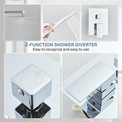 Shower Faucet Polished Chrome Shower System with 8 Inches Rain Shower Head and Handheld Spray Bathroom Luxury Rain Shower Faucet Set Complete Wall Mounted