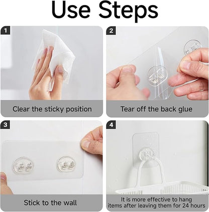 Shower Caddy Adhesive Replacement Hooks 14 Pack, Strong Transparent No Drilling Sticky Pads for Bathroom Shower Shelf Kitchen Rack Storage, Multi Size Adhesive Pads