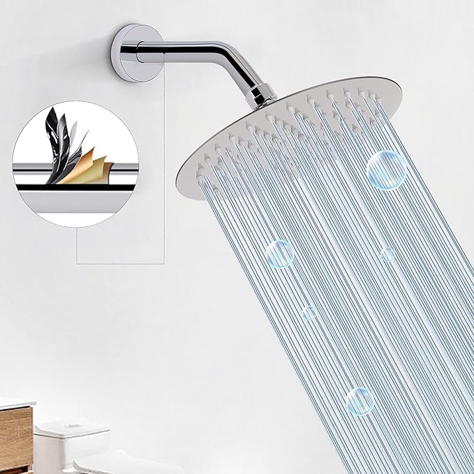 HarJue Shower Arm with Flange and Teflon Tape, Wall Mounted Shower Pipe 304 Stainless Steel Extension Arm for Fixed Shower Head & Handheld (6 Inch, Chrome)