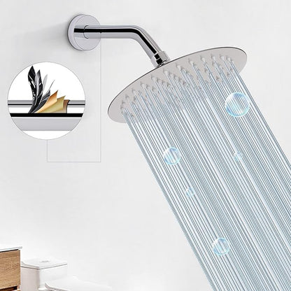 HarJue Shower Arm with Flange and Teflon Tape, Wall Mounted Shower Pipe 304 Stainless Steel Extension Arm for Fixed Shower Head & Handheld (6 Inch, Chrome)