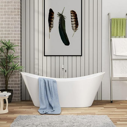 59 Inch Acrylic Freestanding Soaking Bathtub - Mocoloo Contemporary Soaking White Tub Stand Alone Bathtub with Overflow and Drain