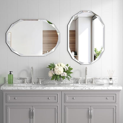 Silver Wall Mirror-Beveled Edge Frameless Mirror for Bathroom, Vanity, Bedroom, Rectangle Mirrors（19.5X27.6inch）