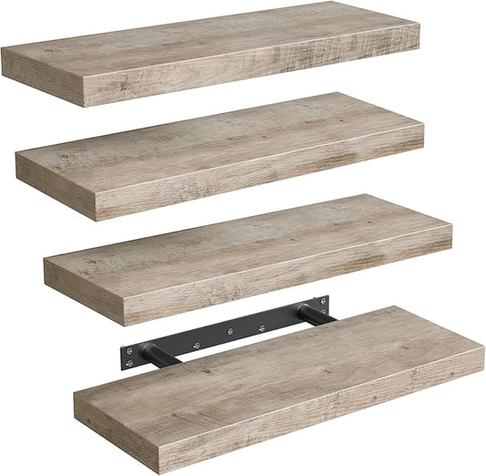 Floating Shelves for Wall, 1.5" Thick Wall Shelf Set of 4 with Invisible Brackets, 15.7L x 7.9W Hanging Shelves Farmhouse Home Decor for Bathroom, Living Room, Bedroom, Greige 4301BJP4BG