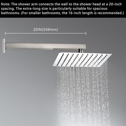 Voolan 20" Square Shower Arm with Flange and Teflon Tape, Extension Shower Head Arm for Bathroom Fixed Shower Head, Solid Stainless Steel, Wall Mounted (Brushed Nickel)