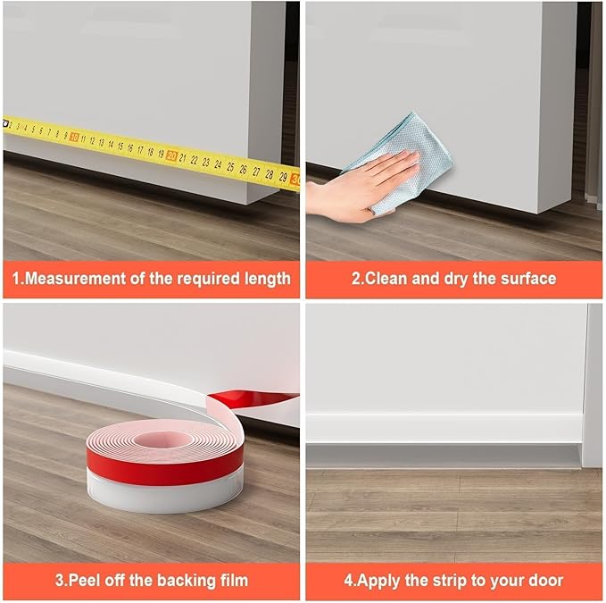 Door Draft Stopper, Silicone Weather Stripping Door Seal Strip, Self-Adhesive Draft Seal Tape for Door Gaps, Soundproof & Energy Saving Weather Seal