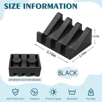 Silicone Soap Dish with Drain, Upgrade Double Suction Cups at The Bottom for Anti-Slip and Stability, Soap Dish Shower Waterfall Bar Soap Holder Tray with Drain Soap Holder (2, Black)