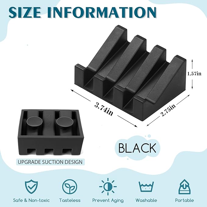 Silicone Soap Dish with Drain, Upgrade Double Suction Cups at The Bottom for Anti-Slip and Stability, Soap Dish Shower Waterfall Bar Soap Holder Tray with Drain Soap Holder (3, Black)