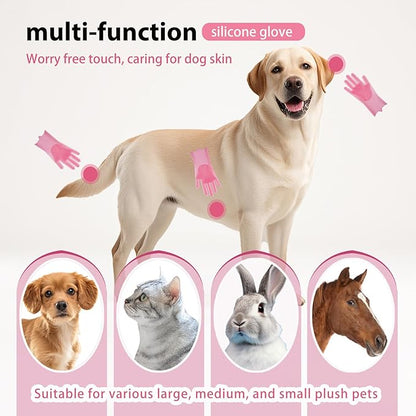 Dog Shampoo Brush, Dog Bath Brush, and Dog Washing Gloves | Essential Dog Bath Supplies and Pet Grooming Gloves for Dogs and Cats (1 Pair, Pink)