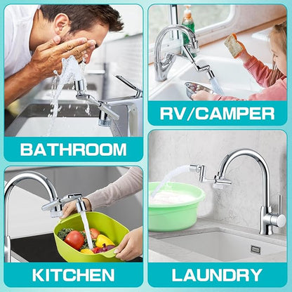 CECEFIN 1440ºSink-Water-Filter Faucet-Extender 3.0 Telescopic - Carbon Purifier Reduce 99% Chlorine, NSF Test Bathroom Kitchen Aerator, Swivel Long Arm Extension for Toddlers, Hard Water Softener