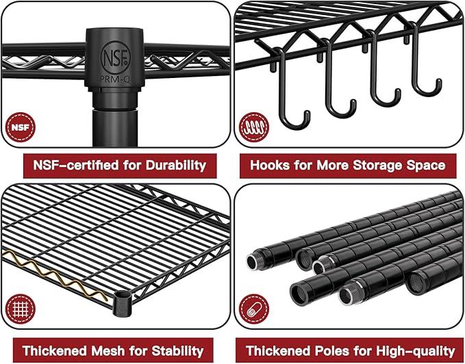 PrimeZone 4 Packs 36" W x 16" D x 79" H Wire Storage Shelves with Wheels, 5 Tier NSF Certified Heavy Duty Adjustable Kitchen Shelving Unit, Pantry Organizer Rack Rolling Metal Shelf for Garage Closet