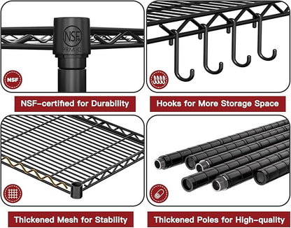 PrimeZone 36" W x 16" D x 79" H Wire Storage Shelves with Wheels, 5 Tier NSF Certified Heavy Duty Adjustable Kitchen Shelving Unit, Pantry Organizer Rack Rolling Metal Shelf for Garage Closet Bathroom