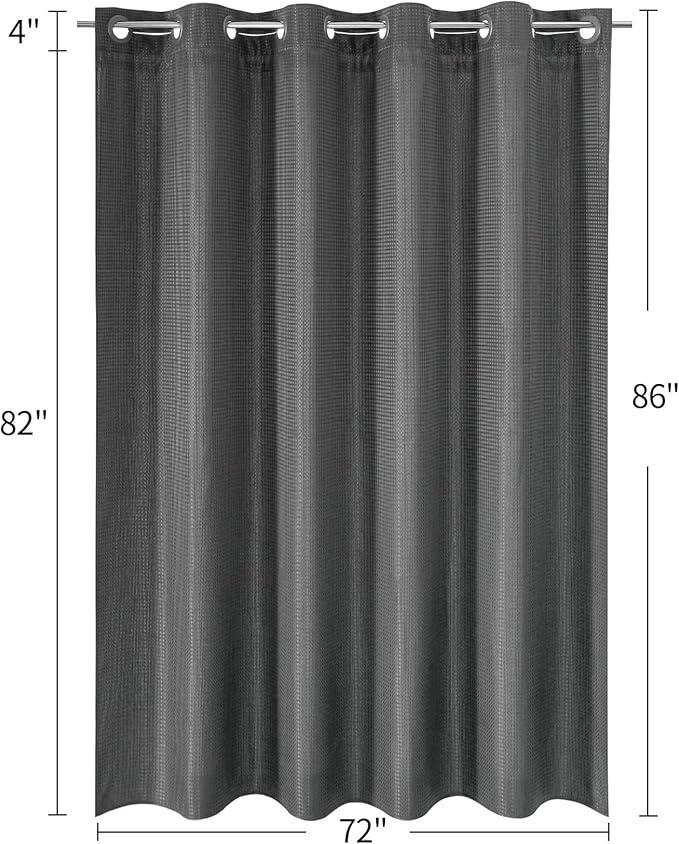 MitoVilla No Hooks Needed Extra Long Shower Curtain Liner Set, Grey 86 inch XL Heavyweight Waffle Fabric Cloth Shower Curtains Set with Snap-in Liner for Modern Luxury Hotel & Spa Bathroom Decor