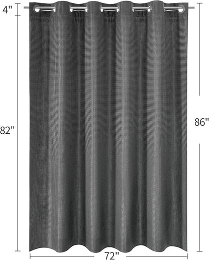 MitoVilla No Hooks Needed Extra Long Shower Curtain Liner Set, Grey 86 inch XL Heavyweight Waffle Fabric Cloth Shower Curtains Set with Snap-in Liner for Modern Luxury Hotel & Spa Bathroom Decor