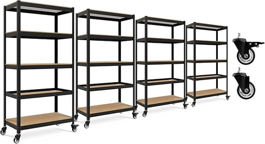 HOMEDANT House 5-Tier Metal Rolling Cart Shelf Rack Casters Heavy Duty Laminated Wheel Shelving Unit Adjustable Utility Storage Shelves Organizer Shelf Kitchen Garage (4, (M) 36.2" W, Black)