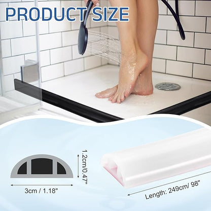 uxcell Shower Water Barrier, 98" Silicone Splash Guard Shower Water Stopper Retention System for Bathtub Sink Washing Machine Dry and Wet Separation, 1.18"W x 0.47"H, Clear