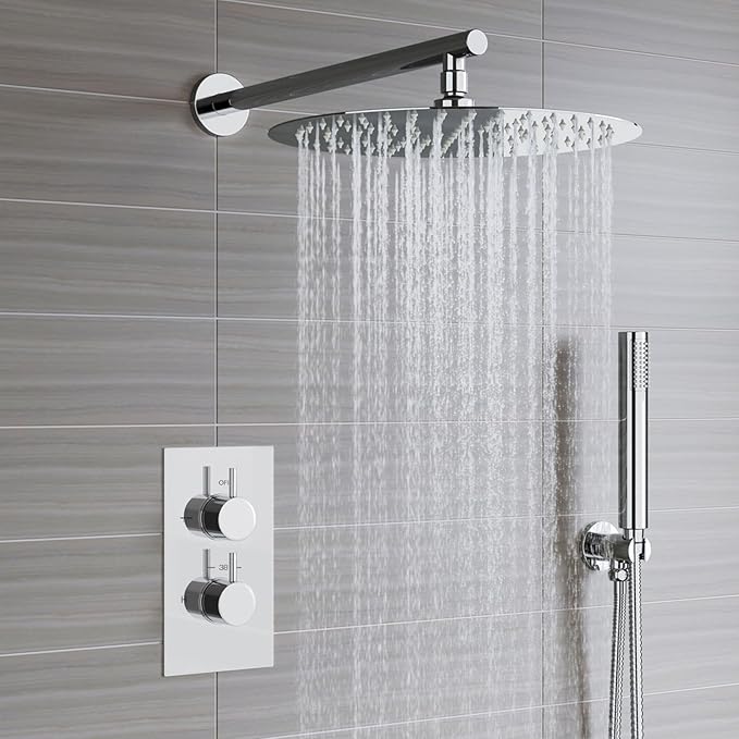 Voolan 15" Round Shower Arm with Flange and Teflon Tape, Extension Shower Head Arm for Bathroom Fixed Shower Head, Solid Stainless Steel, Wall Mounted (Brushed Nickel)