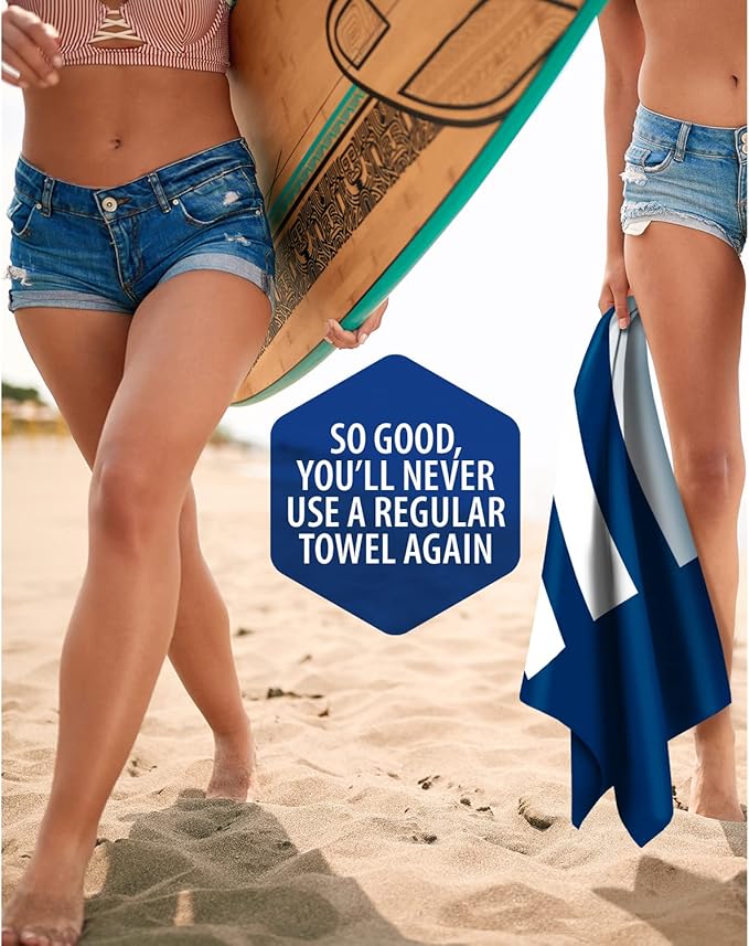 VENTURE 4TH Microfiber Beach Towel: Quick-Dry, Compact, Sand-Free, Absorbent, Sandproof and Lightweight - Perfect for Camping, Beach, and Roadtrips (Dark Blue Stripes Design | 35x78 inches)