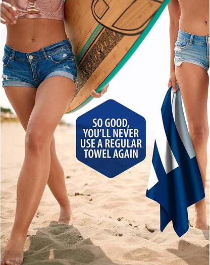VENTURE 4TH Microfiber Beach Towel: Quick-Dry, Compact, Sand-Free, Absorbent, Sandproof and Lightweight - Perfect for Camping, Beach, and Roadtrips (Dark Blue Stripes Design | 35x78 inches)