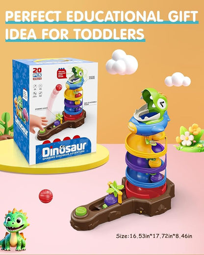 Dinosaur Ball Drop Tower for 3 4 5 6 7 8 Years Old Kids, Dino Spin Twister Toddlers Toy, Shoot Balls Toddler Montessori Toys Gifts for 3-6 Year Old Boys Girls, 2 Single Player Mode