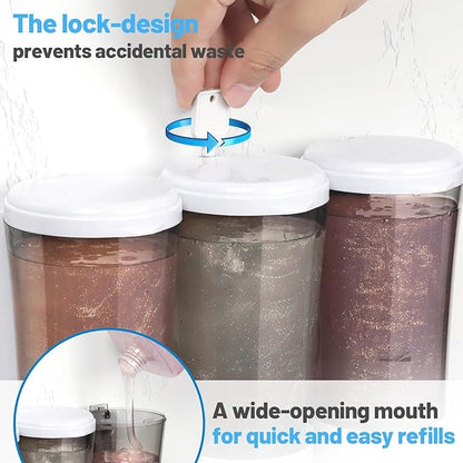 Shampoo and Conditioner Dispenser 450ml * 3, Shower Dispenser 3 Chamber No Drill Shower Soap Dispenser Wall Mounted Large Capacity Refillable Shampoo Body Wash Dispensers for Bathroom Hotel