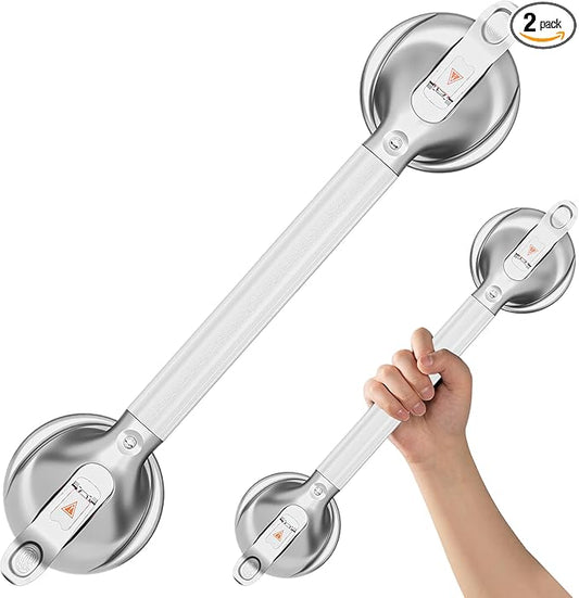 DAILYLIFE Grab Bars for Bathtubs and Showers, 21 inch Shower Handles for Elderly Suction, 300lbs Safety Shower Grab bar for Seniors and Elderly, Silver(2 Pack)