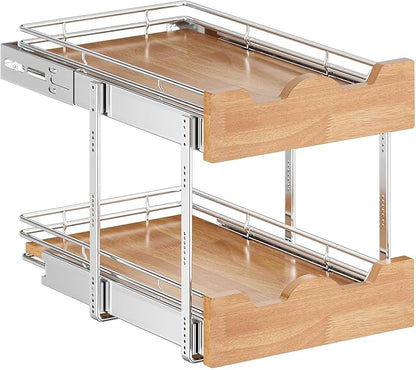 OCG Pull Out Cabinet Organizer 11" W x 21" D, 2 Tier Slide Out Shelf, Heavy-Duty Pull Out Drawer for Cabinets, Base Cabinet Organization for Kitchen, Pantry, Bathroom
