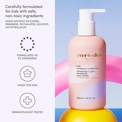 Evereden Kids Shampoo and Conditioner 2-in-1: Cool Peach, 8.5 fl oz. | Clean, Vegan, & Gentle Care for Kids | Toddler Shampoo and Conditioner for Healthy Scalp & Hair | Age 4+