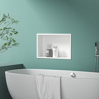 Stainless Steel Shower Niche 20" X 12" White No Tile Needed Niche Shower for Bathroom Storage Recessed Wall Shelf Over Mount Installation