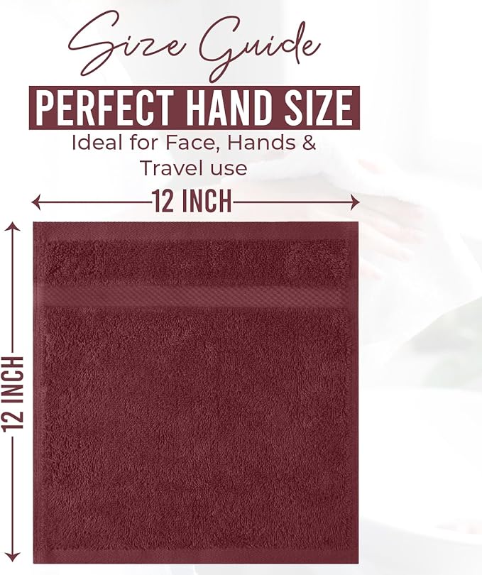 DAN RIVER 12-Pack Premium 100% Cotton Pomegranate Face Towels – Reusable Face Towel Set, Soft & Absorbent Luxury Wash Cloths for Bathroom & Body – Hand and Face Towels, 550 GSM (12x12 in)