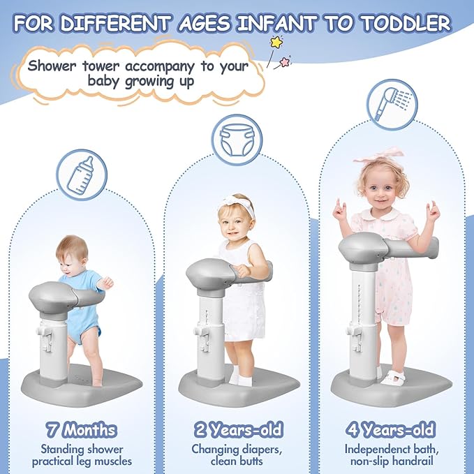 Baby Shower Stand, Baby Shower Standing Support, Adjustable Baby Bath Support with Anti-Slip/Dumping Base, Baby Bath Stand for Themselves,Soporte para Bañera de Bebé,Ideal Gift for Infants 6-36 Months