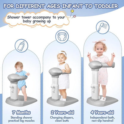 Baby Shower Stand, Baby Shower Standing Support, Adjustable Baby Bath Support with Anti-Slip/Dumping Base, Baby Bath Stand for Themselves,Soporte para Bañera de Bebé,Ideal Gift for Infants 6-36 Months