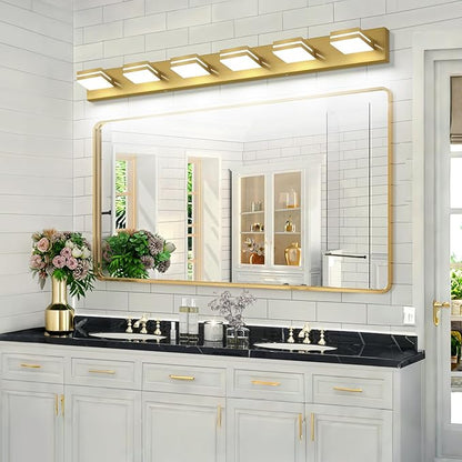 SineRise LED Modern Bathroom Vanity Light Fixtures (6-Light, 48-Inch), Brass Modern Acrylic Bathroom Wall Lighting Fixtures Over Mirror (Cool White 6000K)