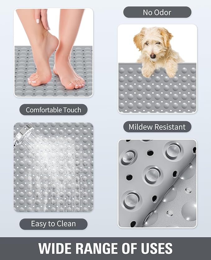 Yolife Extra Large Shower Mat, 34.3" L x 23.3" W TPE Anti Slip Stand Up Shower Mat with Drain Holes and Suction Cups, Large Size Mat More Suitable for Shower Stall, No Odor, Heavy Mat