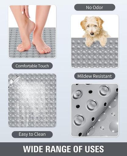 Yolife Extra Large Shower Mat, 34.3" L x 23.3" W TPE Anti Slip Stand Up Shower Mat with Drain Holes and Suction Cups, Large Size Mat More Suitable for Shower Stall, No Odor, Heavy Mat