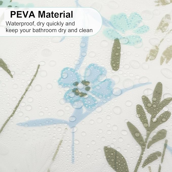 PEVA Shower Curtain, 72 x 72 Water Repellent Premium Bathroom Shower Curtain with 3 Magnetic Weights for Shower Stall, Bathtubs (Flower-1)