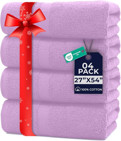 DAN RIVER Bath Towels Set of 4, 27 x 54 Inches, 100% Cotton, Larger & Lighter Weight, Quicker to Dry, Super Soft and Absorbent, Ideal Shower Towel for Daily Use, Lavender