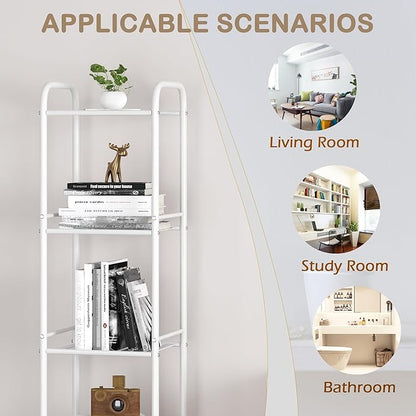 JSB 3 Tier Narrow Bathroom Shelving Unit, Kitchen Storage Rack Organizer Metal Corner Shelf for Living Room Laundry Pantry (Matte White, 3 Tier)