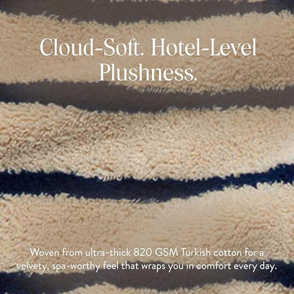 Brooklinen Super-Plush Bath Towel and Hand Towel Set - 2 Bath Towels, 2 Hand Towels - Cotton, Highly Absorbent (Striped Midnight Navy)