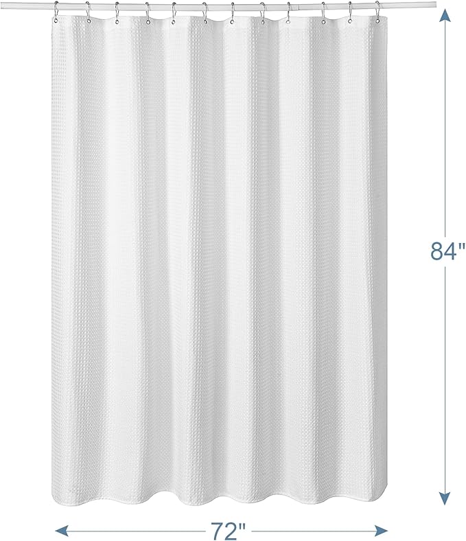 AmazerBath Extra Long Shower Curtains 84 Inches Tall, Waffle Shower Curtain White Heavy Duty, Extra Tall Shower Curtain Fabric, Hotel Quality Bathroom Shower Curtains, 72x84 Inches