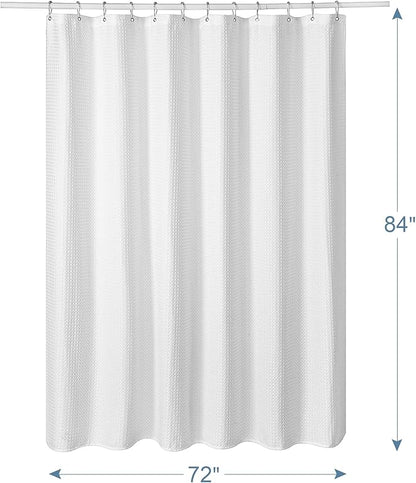 AmazerBath Extra Long Shower Curtains 84 Inches Tall, Waffle Shower Curtain White Heavy Duty, Extra Tall Shower Curtain Fabric, Hotel Quality Bathroom Shower Curtains, 72x84 Inches