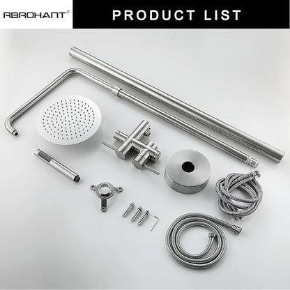 RBROHANT Freestanding Outdoor Shower Nickel, Height Adjustable Outside Showers for Backyard Garden Pool Beach, Outdoor Shower Fixtures with 10” Rain Shower Head and Handheld, Brushed Nickel, JK0317