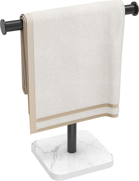 RUACQ Hand Towel Holder, T-Shape Free Standing Hand Towel Holder Stand with Marble Base, 304 Stainless Steel Hand Towel Stand for Bathroom Kitchen Vanity Countertop(Matte Black)