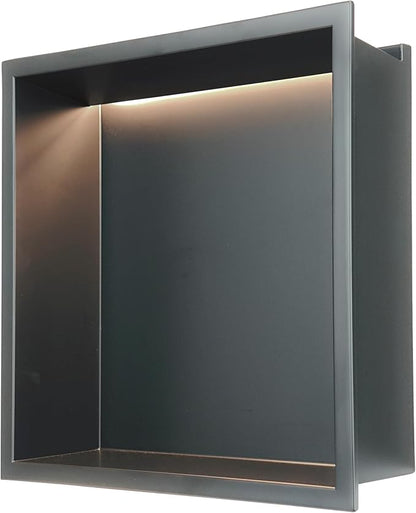 Stainless Steel Lighted Niche for Shower Storage,Bathroom Niches with LED Waterproof Light Strip，Shower Niche Insert Tile Ready ，Matte Black （ 12 x 12 in）